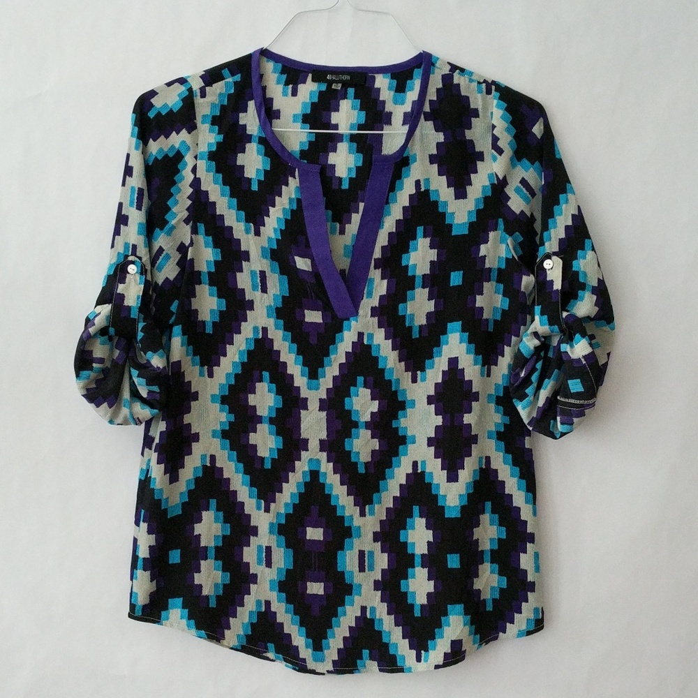 41Hawthorn Stitch Fix Geo Print Tab Sleeve Blouse
